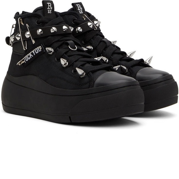 R13 High-top canvas sneakers in black.size 7 - Picture 2 of 3